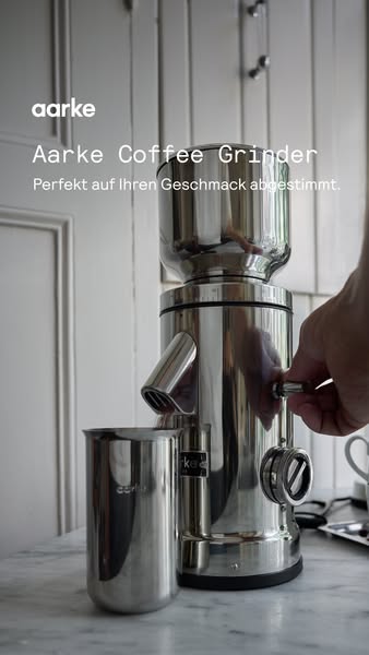 This ad showcases the Aarke Coffee Grinder, emphasizing its ability to be perfectly adjusted to individual taste. The ad