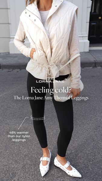 This ad for Lorna Jane Amy Thermal Leggings showcases the leggings on a model and highlights their warmth compared to ny