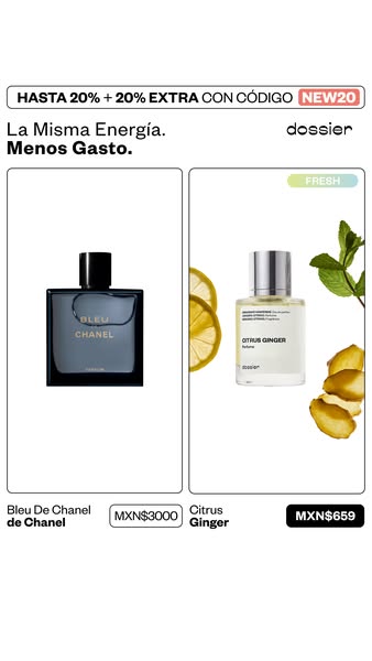 This ad from Dossier compares Dossier's Citrus Ginger fragrance to Bleu De Chanel, highlighting the significant pric