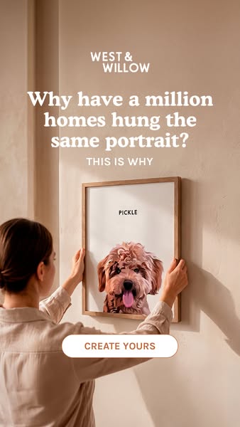 This ad features a portrait of a dog, personalized by West & Willow. The ad asks why a million homes have the same p