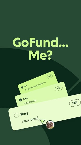 Ad for GoFundMe featuring a screenshot of the mobile app showing a user setting up their campaign with details such as t