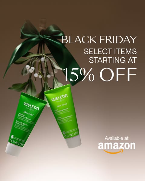 This image ad promotes Weleda Skin Food products for Black Friday, offering a discount on select items and highlighting 