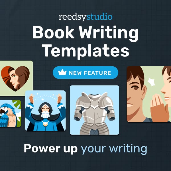 This ad promotes Reedsy Studio's new book writing templates. The ad highlights the new feature while visually showca