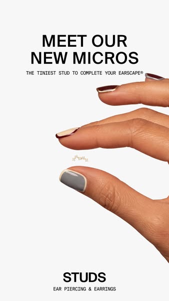 This ad from Studs focuses on their new line of micro-sized earrings designed to complete an earscape. It features a clo