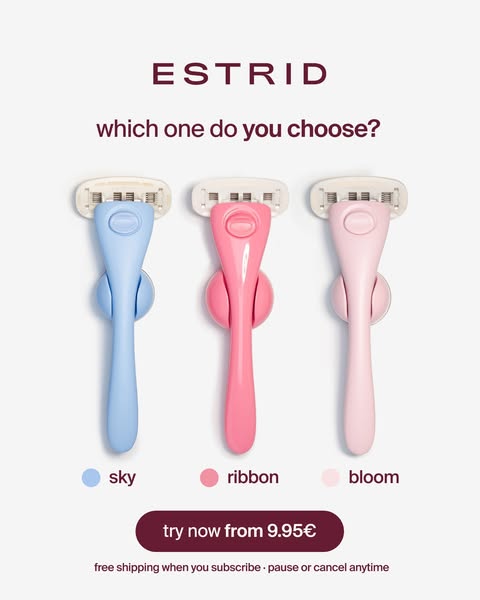 This image ad displays three razors and asks the viewer to pick one. The ad highlights the availability of free shipping
