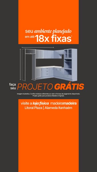 This image ad for Madeiramadeira promotes a free custom design project for a planned space, with financing available up 