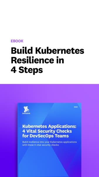 This ad promotes a Datadog ebook that teaches viewers how to build Kubernetes resilience in four steps. The ad features 