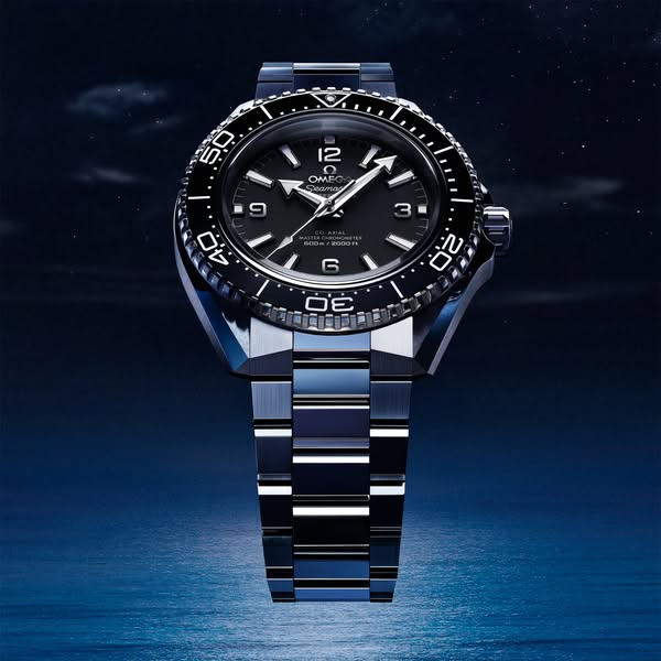 This image ad showcases the Omega Seamaster watch against a twilight backdrop.