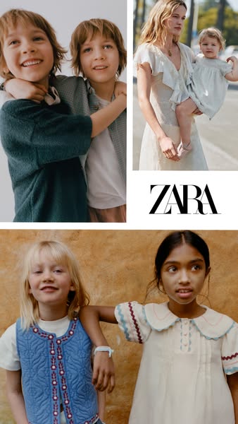 This ad uses a multi-image collage to showcase ZARA's children's clothing line. Each image highlights children w
