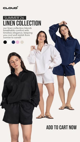 This ad showcases a new linen collection, emphasizing the comfort, elegance, and versatility of the clothing line for ke