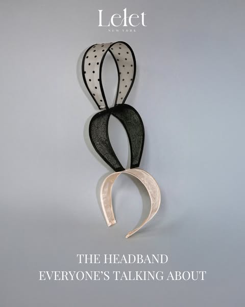 This ad showcases a Lelet NY headband. The ad features a close-up shot of the headband against a gray background, with t