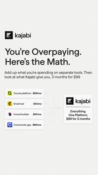This ad highlights the value of Kajabi by comparing its offering to the cost of various separate tools, positioning Kaja