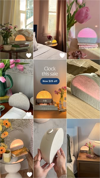 This image ad is a grid of user-generated content featuring the Hatch Restore 2 clock. The central image highlights a sa