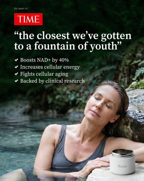 This ad showcases a rejuvenating supplement, promoting its scientifically-backed benefits and featuring a woman enjoying