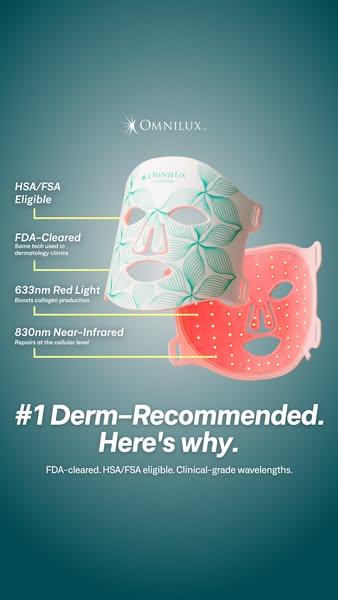 This ad is for Omnilux light therapy masks. The ad points out features of the mask such as eligibility for HSA/FSA and F