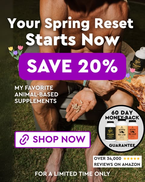 This image ad promotes animal-based supplements from a brand called Male Optimization. The ad features a man holding sev