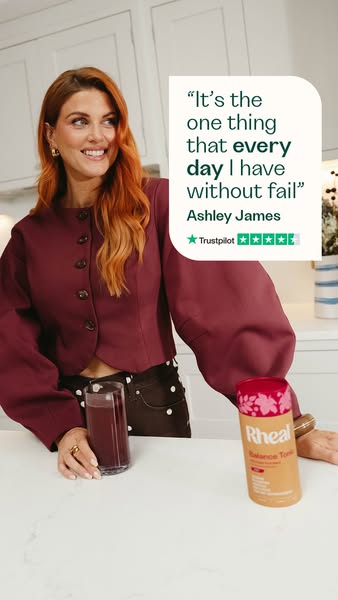 This ad uses a testimonial from Ashley James in order to persuade customers to try Rheal Balance Tonic.