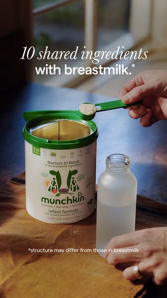 This ad highlights that the Munchkin infant formula product has 10 shared ingredients with breastmilk.