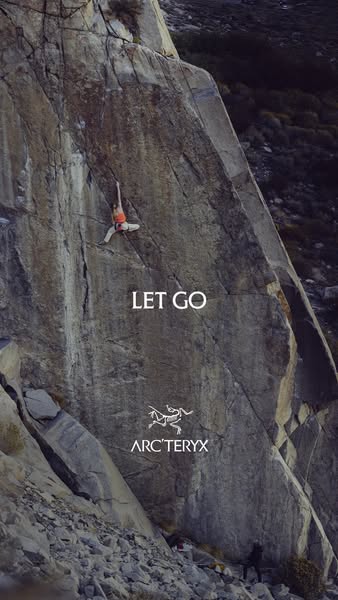 This ad features a climber scaling a rock face, with the brand's logo and the message "Let Go."