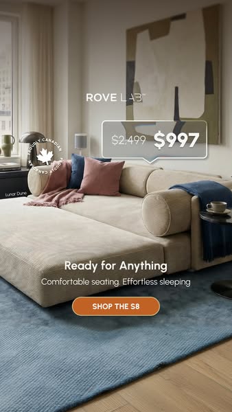 This ad for Rove Lab features a modular sofa on sale. The ad highlights the sofa's versatile design and comfortable 