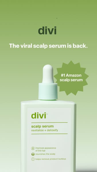 This ad promotes Divi's scalp serum, highlighting its return and status as the #1 Amazon scalp serum. It emphasizes 