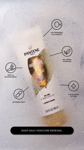 This Pantene ad is designed to highlight the key features of the brand's 'Daily Moisture Renewal' shampoo an