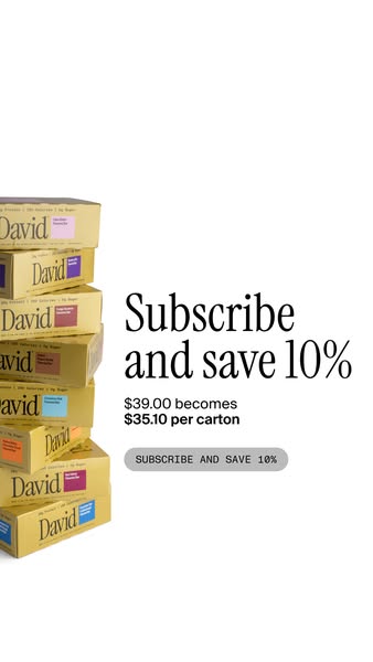 An image ad for David brand featuring a stack of David cartons with a subscription offer.