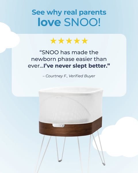 This ad features a testimonial from a verified buyer who claims that the SNOO has made the newborn phase easier and that