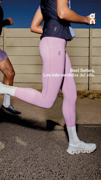 This image ad from On Running showcases On's popular running apparel while in motion. The shot is taken outdoors on 