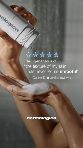 This ad is designed to highlight the benefits of Dermalogica's Daily Microfoliant. It emphasizes the smooth skin tex