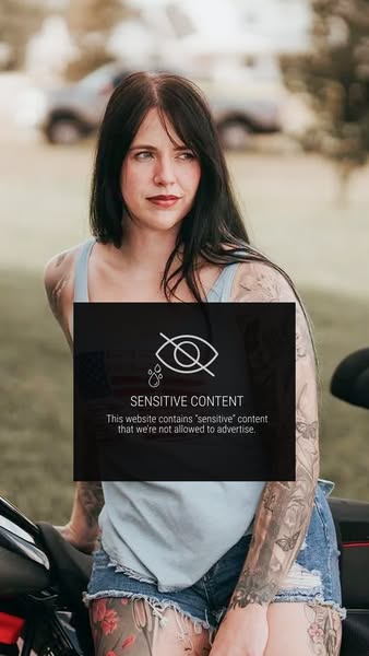 This image ad contains an image of a woman on a motorcycle. There is a dark transparent box in front of her with copy in