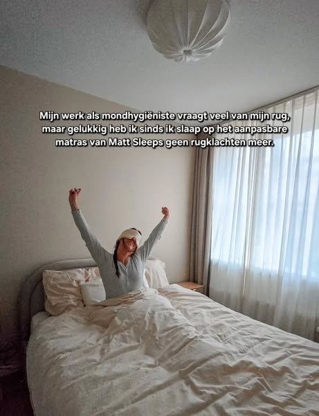 This ad features a woman waking up after a good night's sleep on a Matt Sleeps mattress. She's a hygienist who s