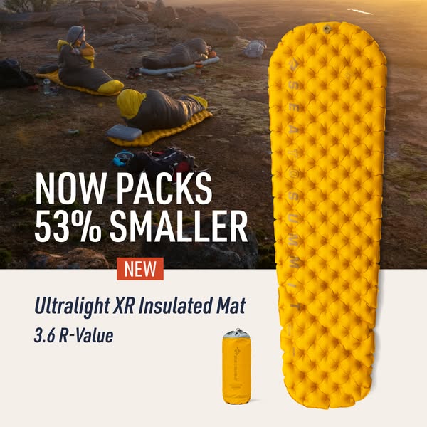 An ad for the Ultralight XR Insulated Mat. The image shows campers on XR insulated mats in nature, a full image of the p