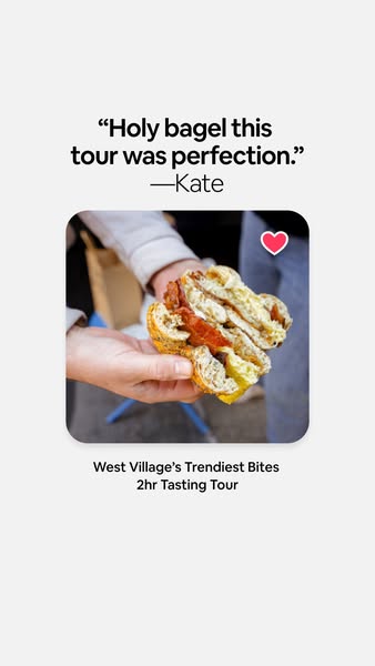 The ad is promoting a 2-hour tasting tour of the trendiest bites in West Village. The ad features a quote from a custome
