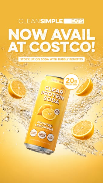 This image ad is for Clean Simple Eats protein soda, touting its availability at Costco.