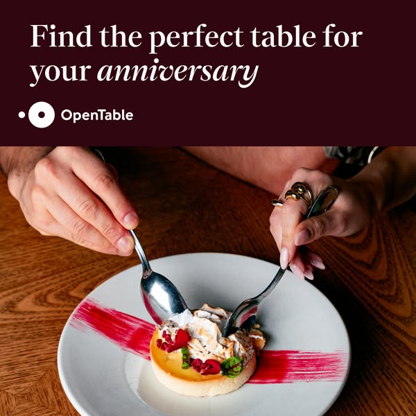 This image ad for OpenTable promotes the service as a way to find the perfect table for an anniversary dinner.