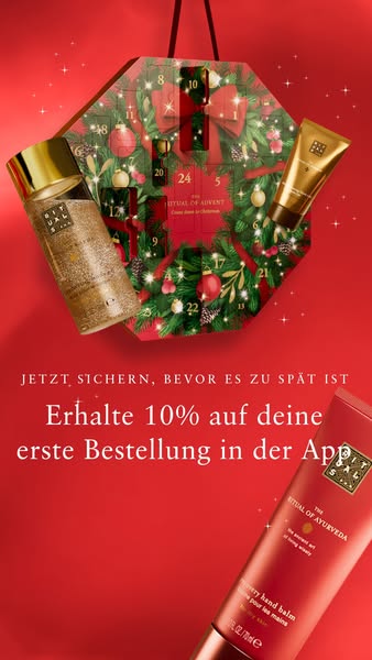 This ad for Rituals promotes their advent calendar and offers 10% off the first order in the app.