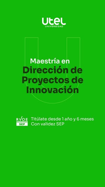 This ad promotes the UTEL Universidad's master's program in Innovation Project Management, highlighting the prog