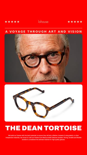 This image ad for Lohause features a close up image of a man wearing a pair of Lohause glasses above an image of the pro