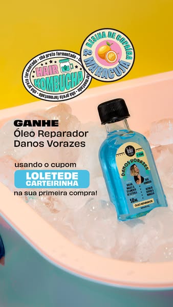 Image ad for Lola Danos Vorazes hair oil, offering a coupon for first-time purchases.