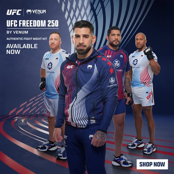 This ad from UFC and Venum showcases the Freedom 250 collection. The ad features four fighters wearing the new gear, whi