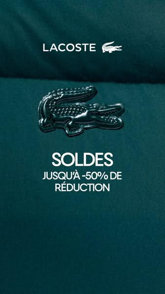 This ad promotes a sale at Lacoste, offering up to 50% off.