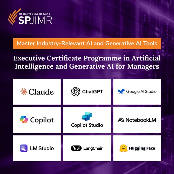 This image ad promotes an Executive Certificate Programme in Artificial Intelligence and Generative AI for Managers offe
