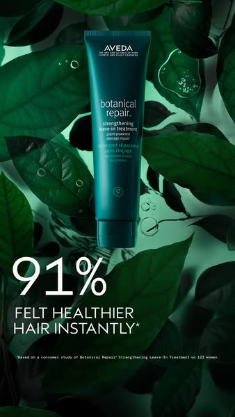 An ad for Aveda Botanical Repair strengthening leave-in treatment that communicates the product will lead to healthier h