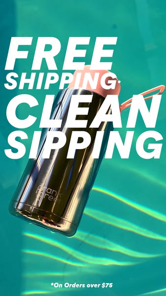 This ad promotes Frank Green's reusable water bottle, highlighting the benefit of clean sipping and offering free sh