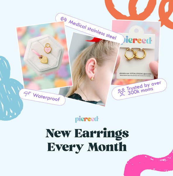 This image ad for pierced earrings showcases three different styles, highlighting that they're medical grade stainle