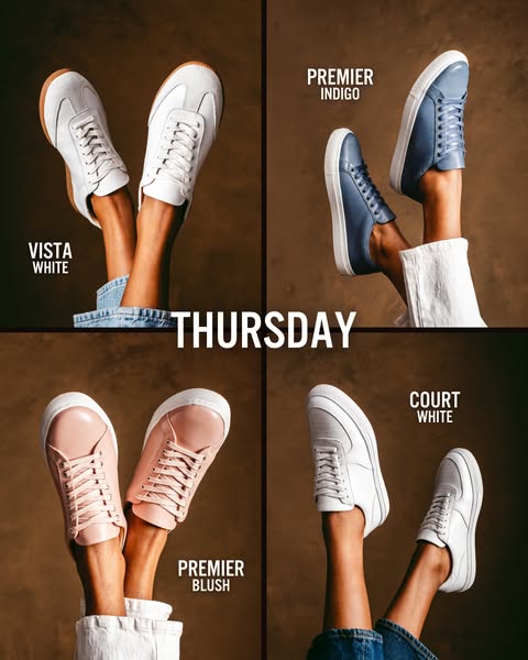 This image ad showcases four different styles of sneakers. Each style is featured in a separate quadrant of the image, w