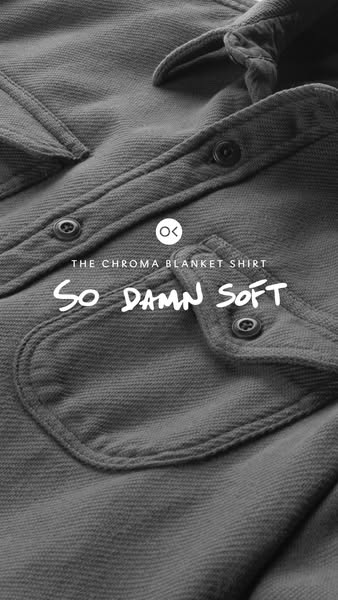This ad showcases a close up of a gray Chroma Blanket Shirt. The ad emphasizes the shirt's softness.