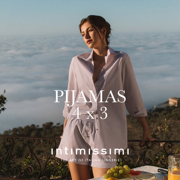 An advertisement for Intimissimi pijama sets, offering a limited promotion of 4 sets for the price of 3.