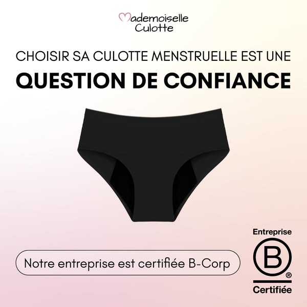 This image ad for Mademoiselle Culotte presents the menstrual underwear as a choice based on confidence, emphasizing the